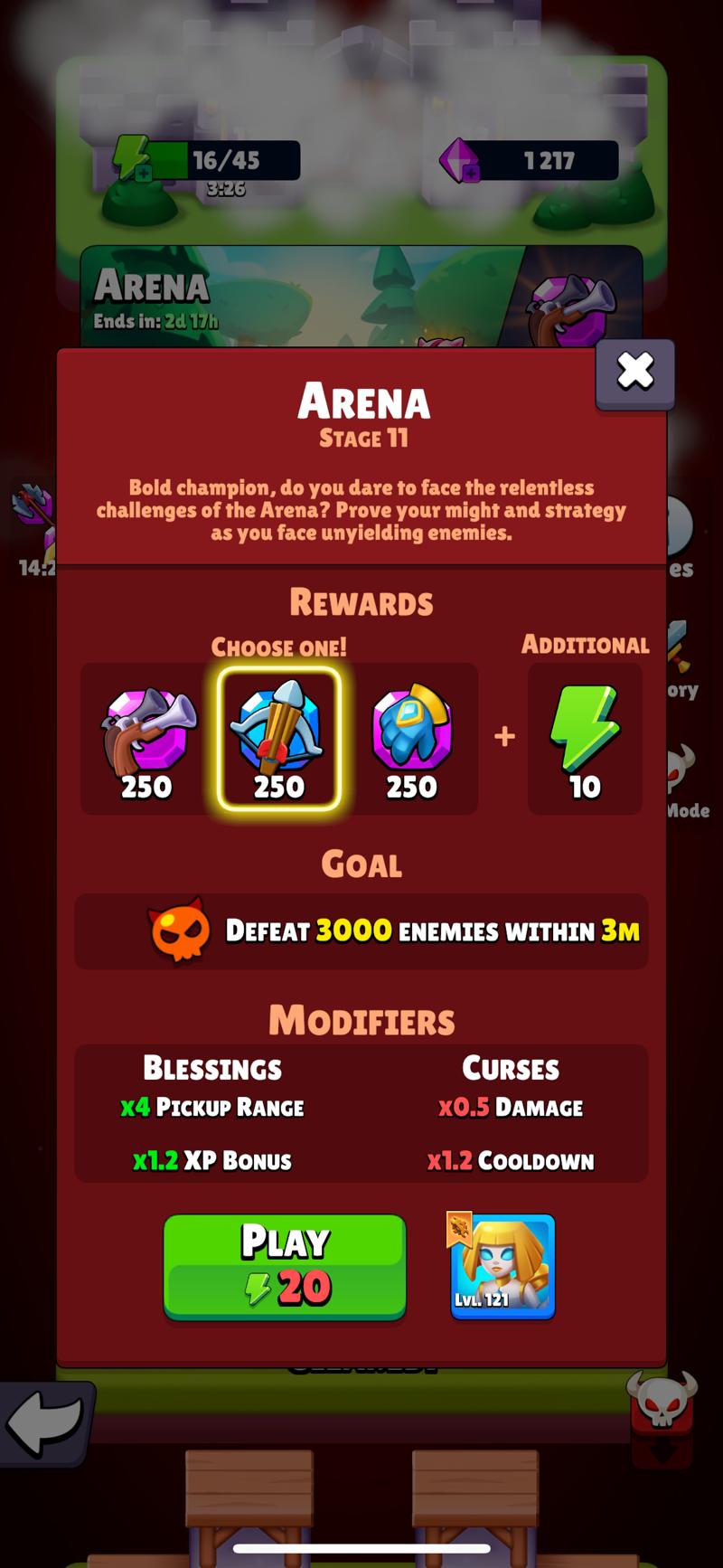 Hard Mode Arena rewards