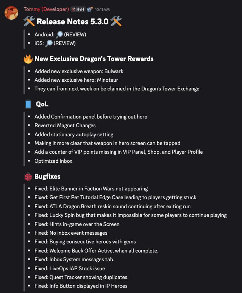 HvH Release Notes 5.3.0 - New Dragon Tower Rewards! Better Autoplay, Better Exp, Awesome!